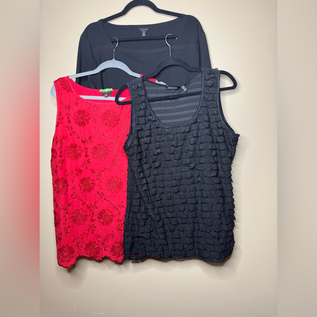 3pc Bundle Notations Black Textured Top Talbots Red Floral Top Talbots Blk Top